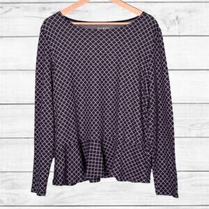 20. Talbots Blue Geometric Top Ruffle Trim Size XL EUC